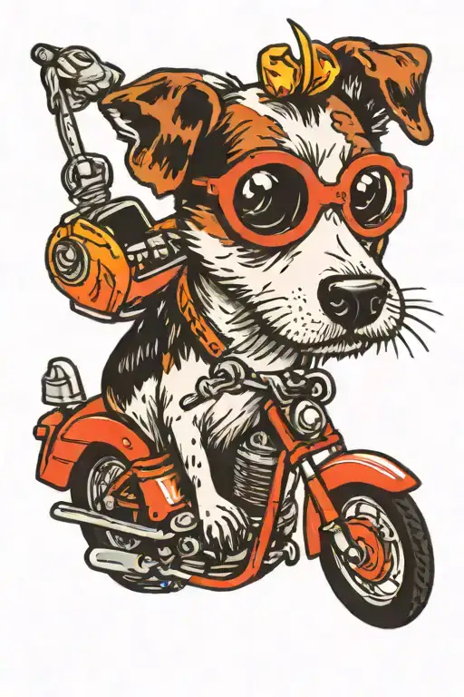 White Patchy Dog On Mini Bike