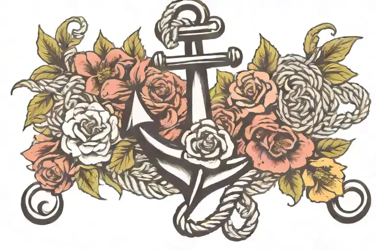 Sailor Anchor Surrounded By Flowers And Ropes