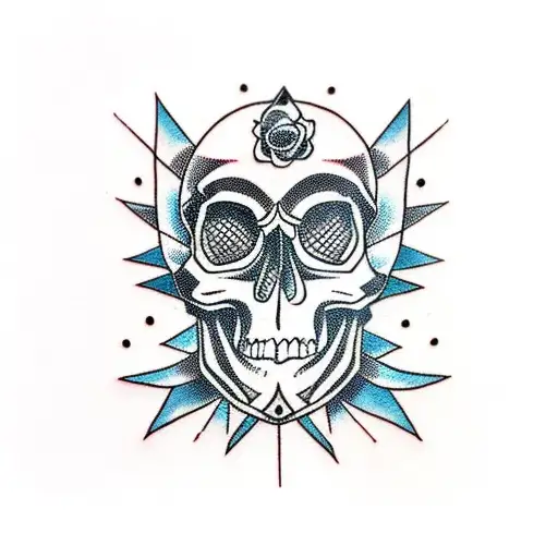 Skull With 8 Symmetrical Points Half Black Half White