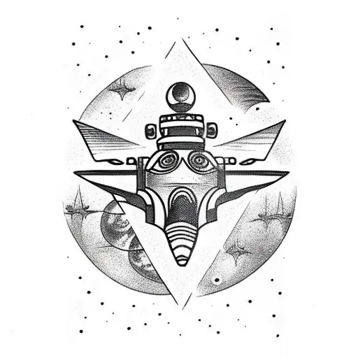 Traditional Tattoo Of A Spaceship Flying Through A Psychedelic Music-filled Universe