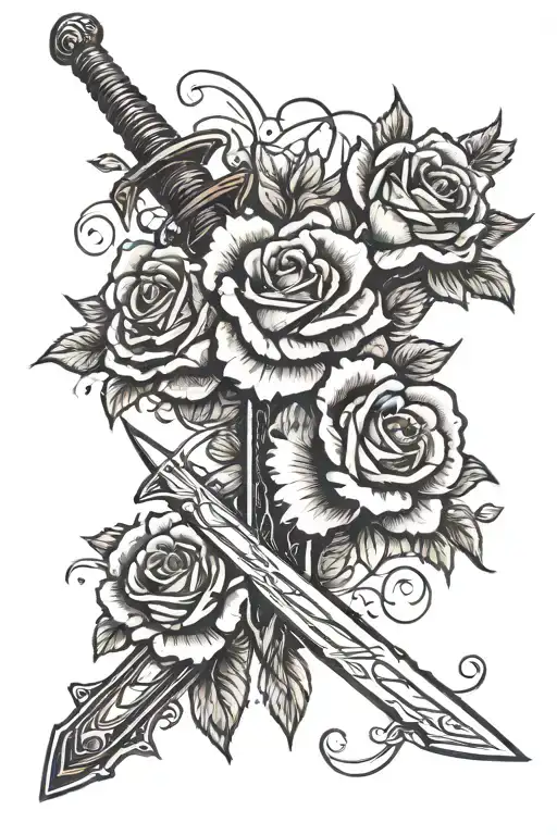 Sword And Roses Intertwined