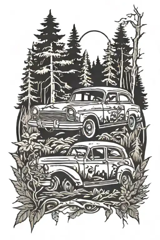 Forest With Car Driving