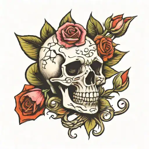 Skull With Rose And Word Anastazja