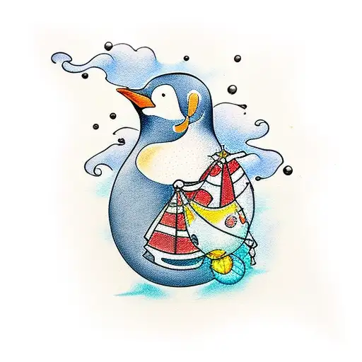 Penguin In Ocean Holding Ballons