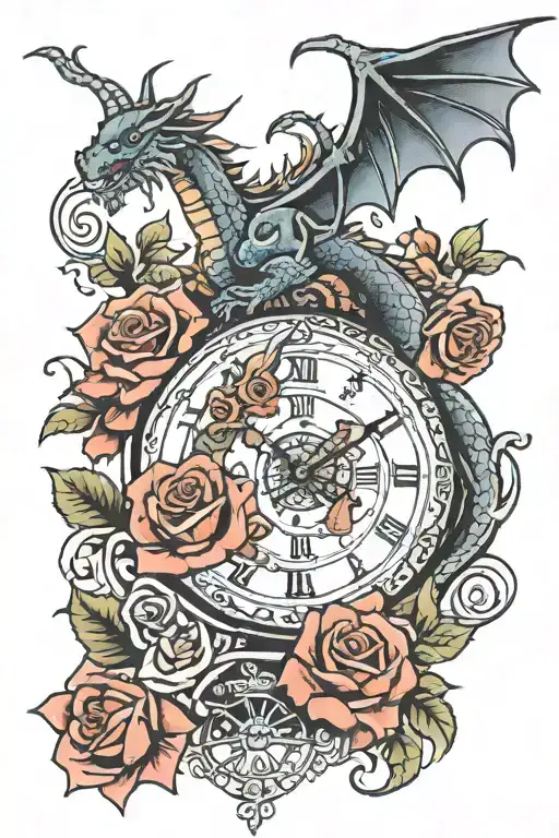 Roses Dragon Clock Surrounded