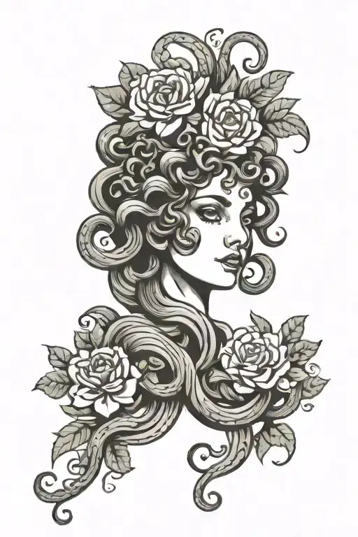 Medusa Head And Flowers