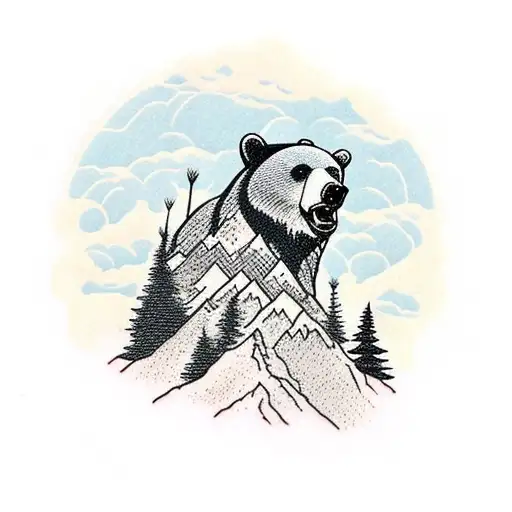 Bear With Mountain Scene Inside Its Body