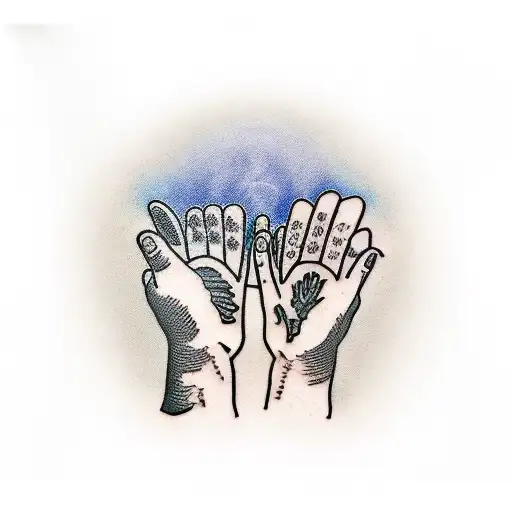 2 Praying Hands Holding A Bird