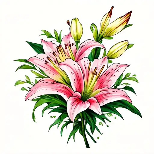 3 Flower Bouquet Colour Lily Blooming