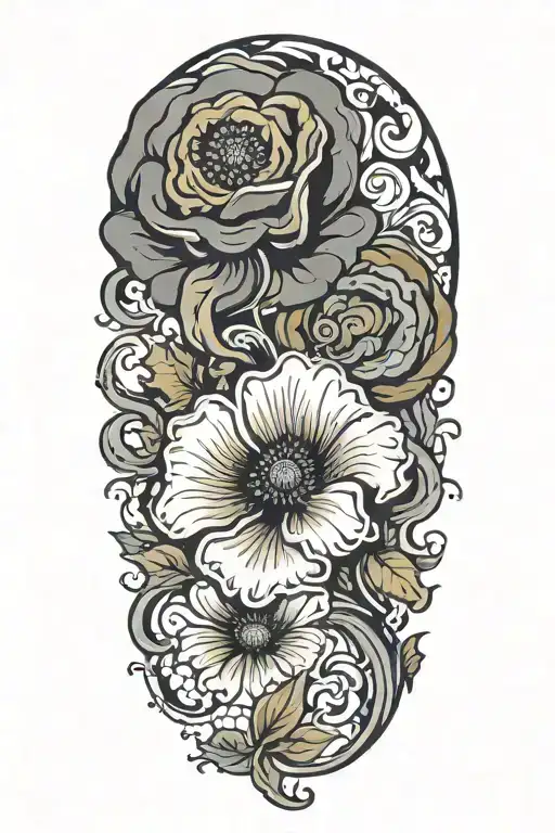 Storm Clouds With Paisley Pattern And Poppy Flowers