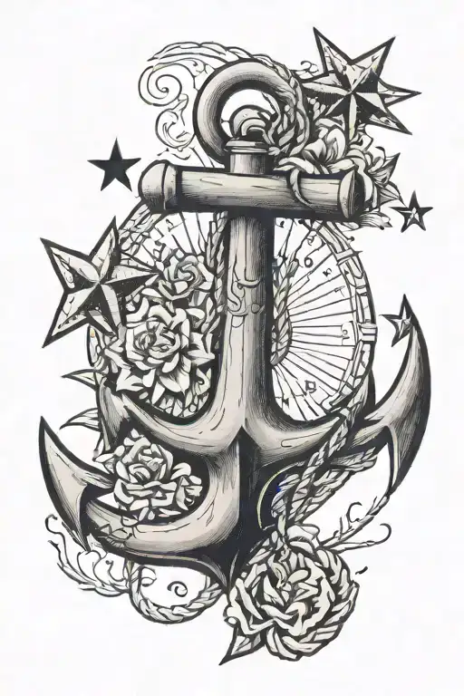 Navy Anchor With The Numbers 307 Under It But On The Outside Of The Numbers Have Two Stars