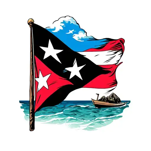 Puerto Rico Flag With Beach Scene And El Moro