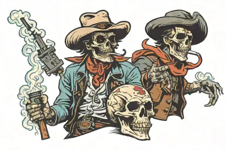 Cowboy Skull Smoking With A Demon