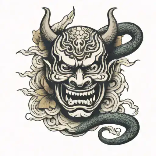 Tatugaem Hannya Mask With Snake Coiled
