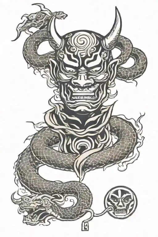 Tatugaem Hannya Mask With Snake Coiled