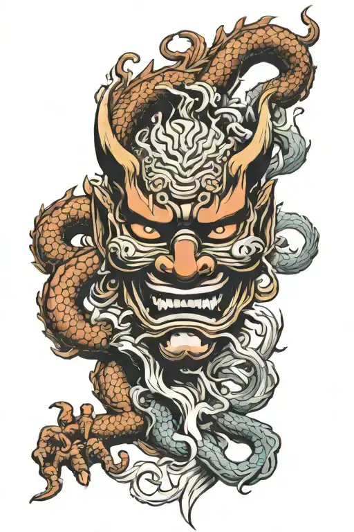 Tatugaem Hannya Mask With Traditional Chinese Dragon