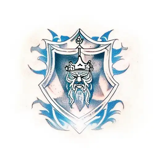 A Fierce Warrior King With A Shield Depicting Religious Motifs