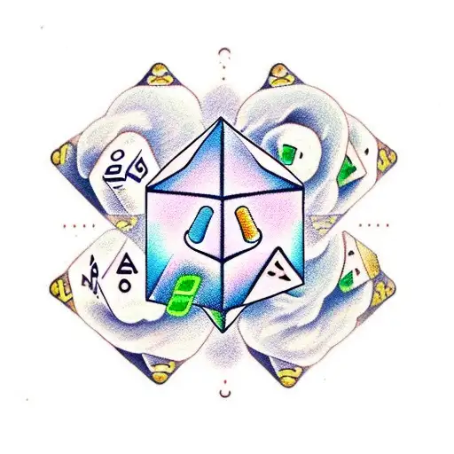 A Traditional Tattoo Of A Dice With Music Notes As The Dots