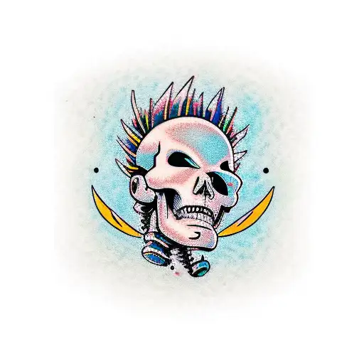 Sideways Facing 2D Punk Cyberpunk Skeleton With Mohawk
