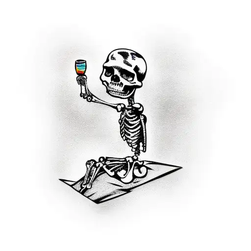 Skeleton Chilling In A Lounge Chair On The Beach With A Drink In His Hand