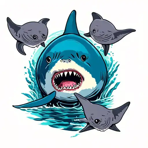 Shark Surrounded By 2 Stingrays