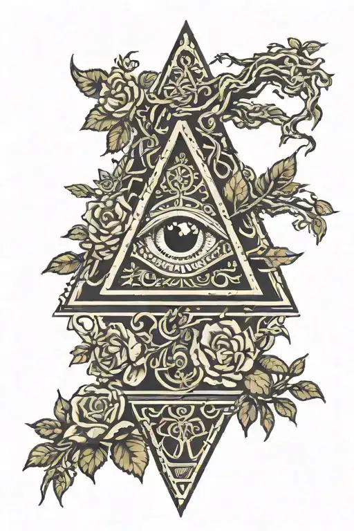 Tree Of Life Intertwined Pyramid With Eye And Dragon Roses