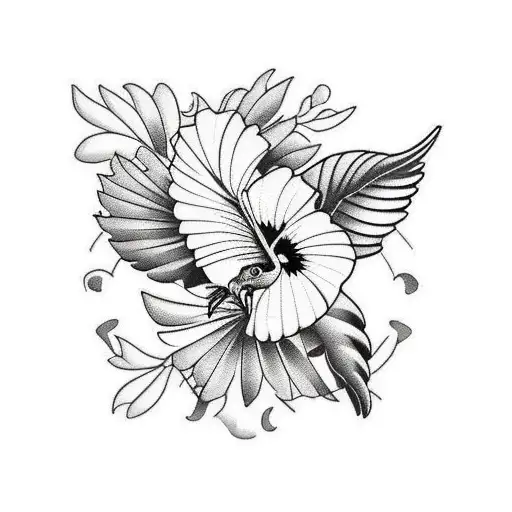 Parrot With Hibiscus And Tropical Background