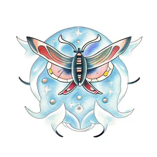 Lunar Moth And Cresent Moon