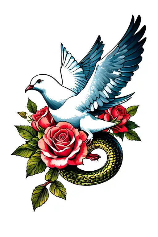 Dove And Roses With Snake Underneath