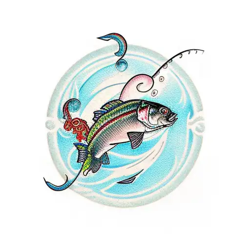 An Intricate Fishing Lure Surrounded By Swirling Water And A School Of Colorful Fish