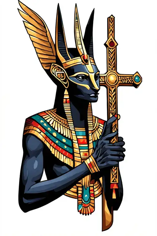 Anubis Holding Egyptian Cross