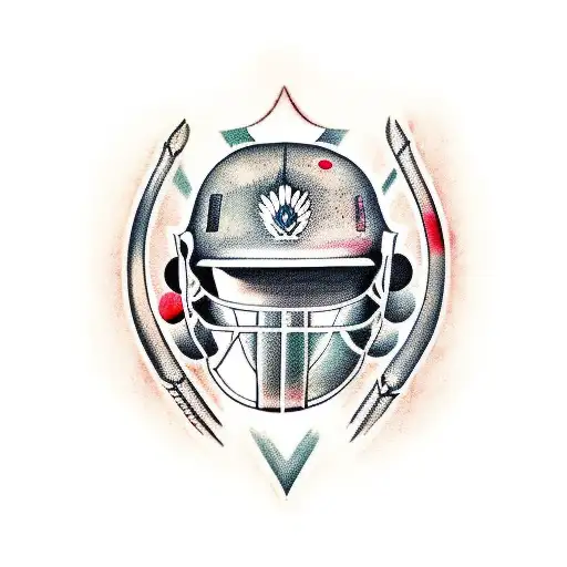 A Traditional Style Tattoo Of Virat Kohli's Cricket Helmet