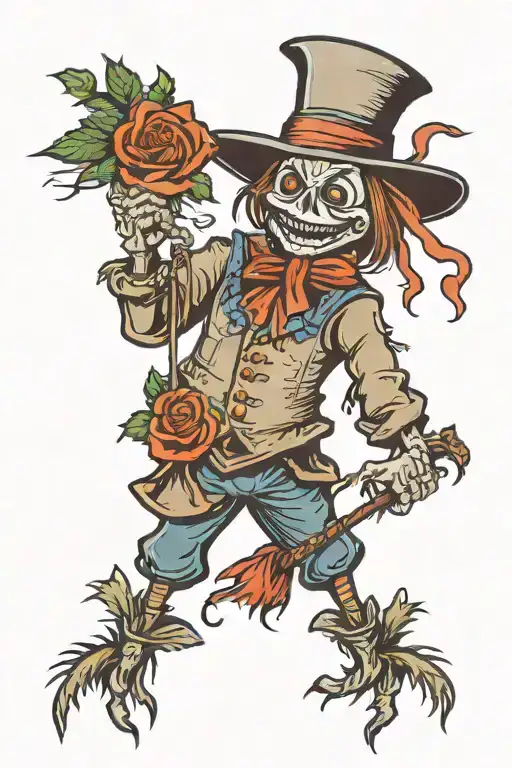 Cartoon Style Scarecrow With Roses