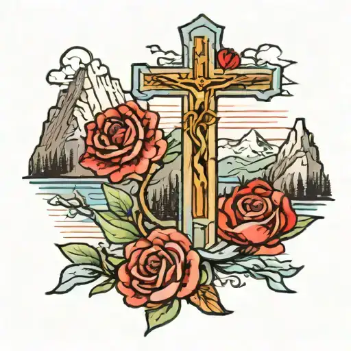 Cross With Mountain And Heartache