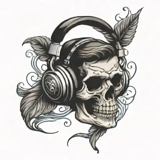 Headphones With Heart Skull Wearing