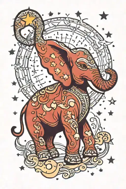 Elephant With A Trunk Up Surrounded By Stars