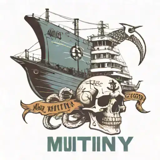 Container Ship With A Crane Behind And A Skull And Anchor With The Text Mutiny