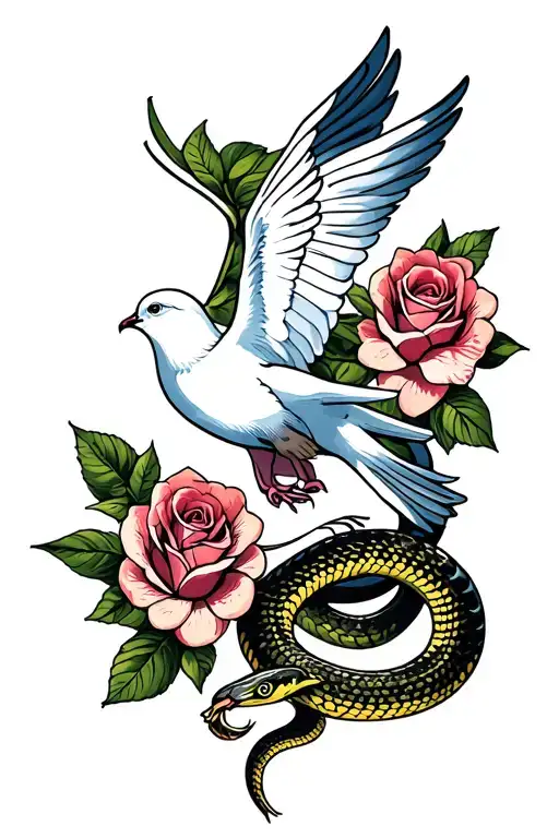 Dove And Roses With Snake