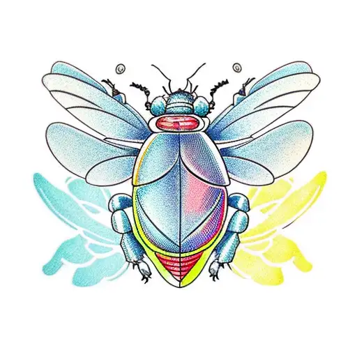 Colourful Beetle With Spread Wings And Bold Lines
