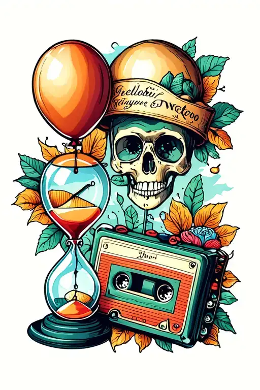 Tattoo Old School Style - Cassette And Balloon And Hourglass