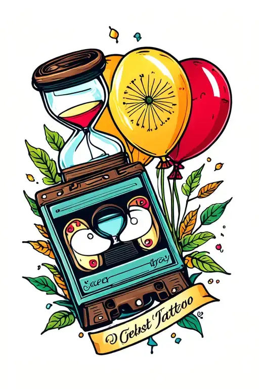 Tattoo Old School Style - Cassette And Balloon And Hourglass