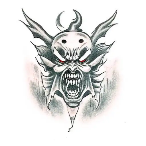 Scary Creepy Oni Mask Tattoo Design
