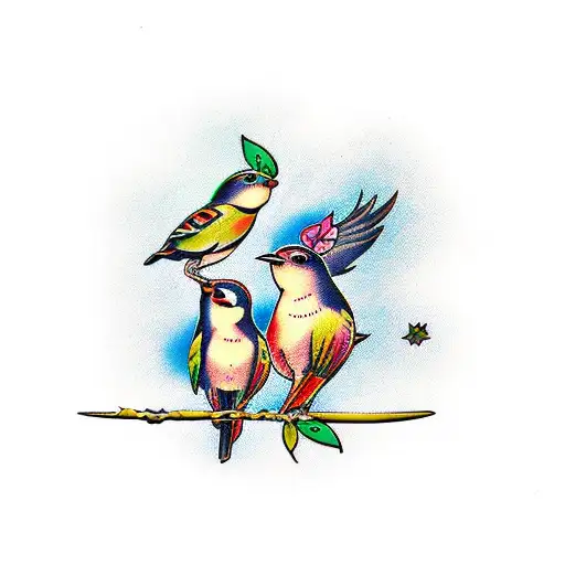 3 Little Birds Sitting On A Drumstick