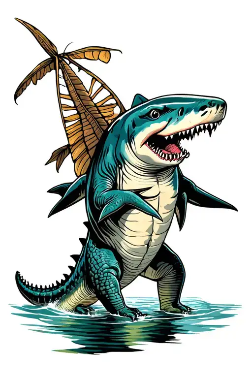 Shark Riding A Crocodile