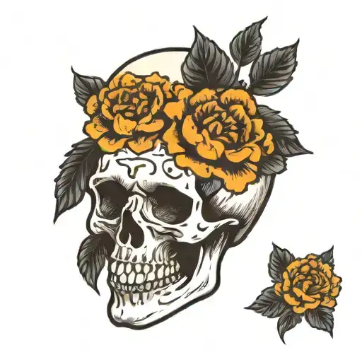 Skull And Marigolds