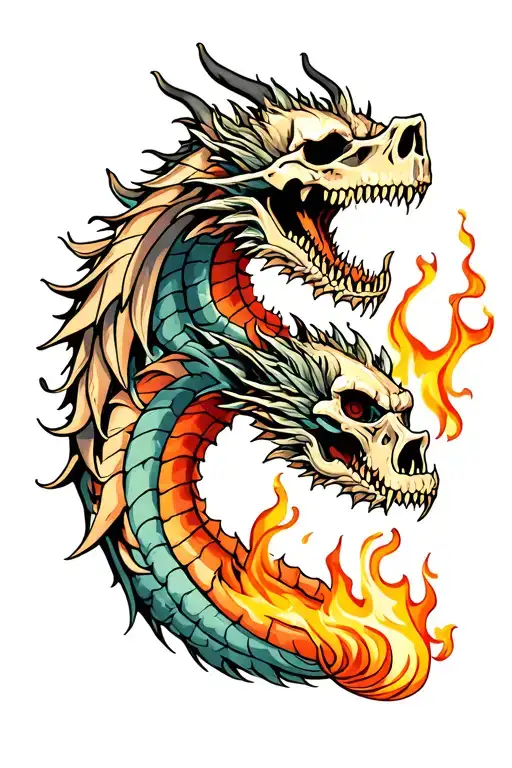 Skull And Dragon Breathing Fire