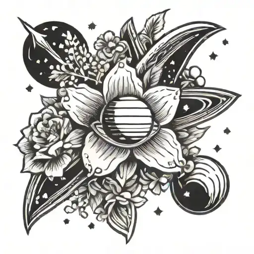 Flower And Planet Saturn