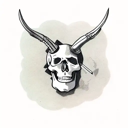 Skeleton With Horns Sits On Wooden Box And Smokes Vape