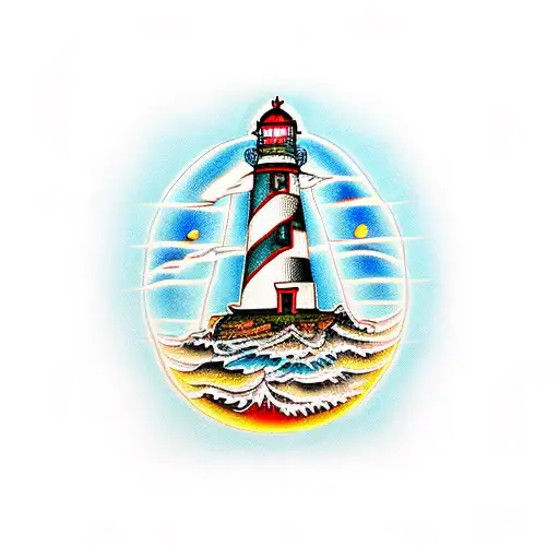 Lighthouse With An Owl On Top With A Hand Reaching Ou Of The Whater