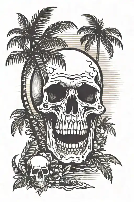 Skull And Palm Tree Growing